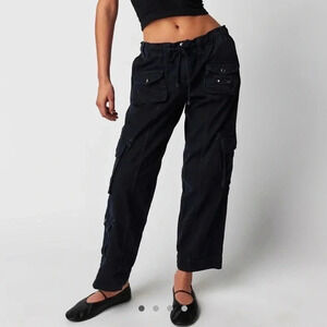 NWT Free People Tahiti Cargo Pants Utility Low Rise Baggy Black XS